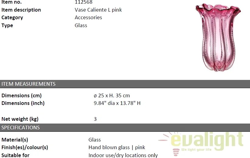 Vaza design elegant Caliente L roz 112568 HZ