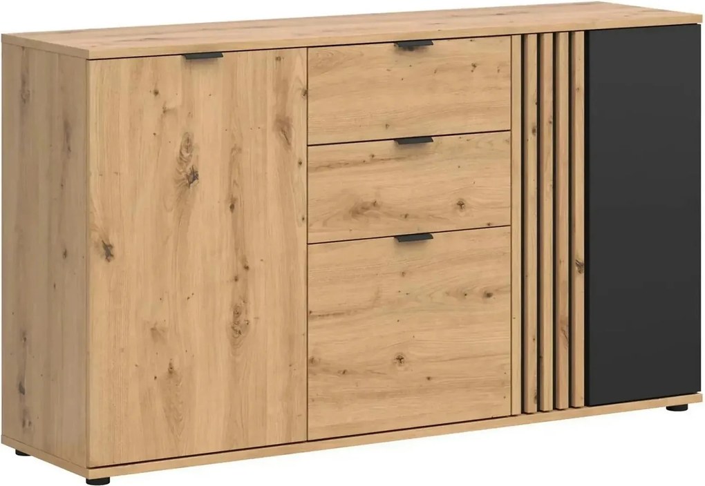 Comoda VABRES, stejar artisan/negru mat, PAL laminat, 151x40x87 cm