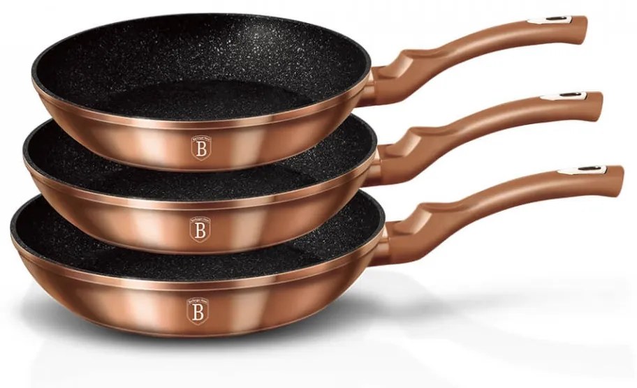 Set 3 tigai marmorate (3 straturi) Rose Gold (Cupru) Metalic Line Berlinger Haus BH 1278N