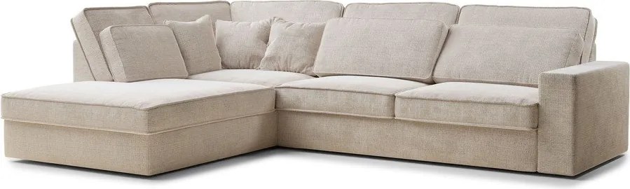 Colțar crem cu tapițerie din chenille (cu colț pe partea stângă/în formă de ”L”) Kirou – Maison de Rêve