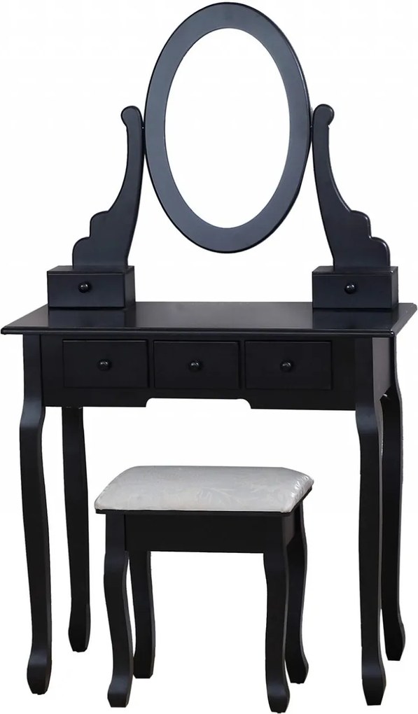 Set Ioana, Masă de toaletă pentru machiaj cu oglindă, 5 sertare, scaun, Negru