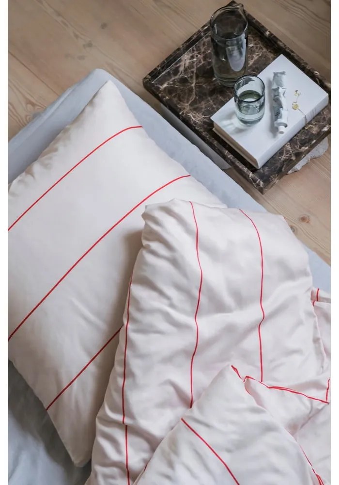 Lenjerie de pat roșie/bej din bumbac satinat pentru pat de o persoană 140x200 cm Align – Mette Ditmer Denmark