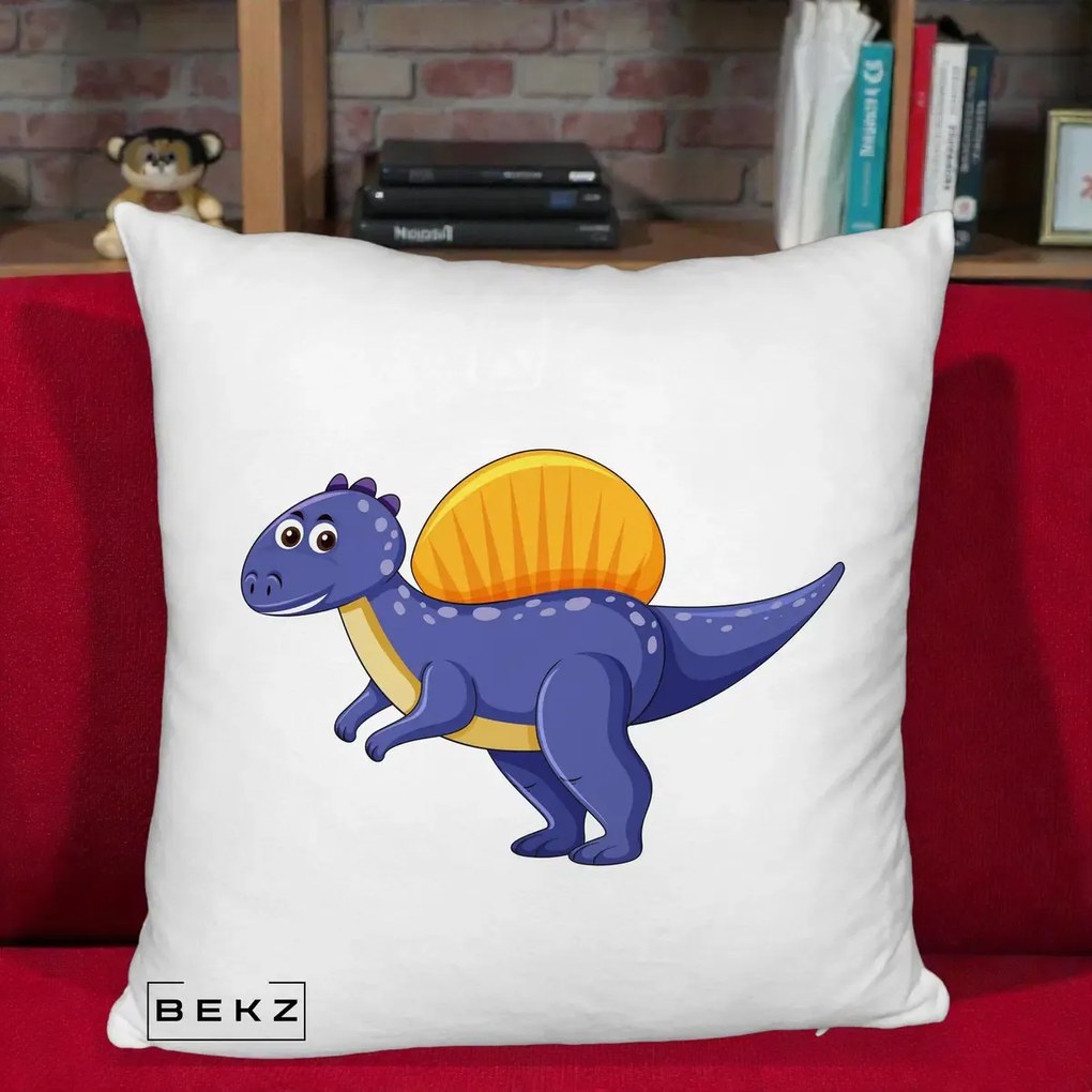 Perna Decorativa Spinozaur Kawaii, 40x40 cm, Alb Pufos, Husa Detasabila, Perna Inclusa, BEKZ®