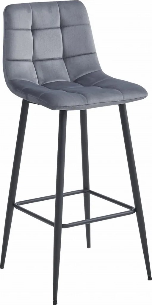 Scaun de bar cu picioare negre ARCETO VELVET, gri inchis