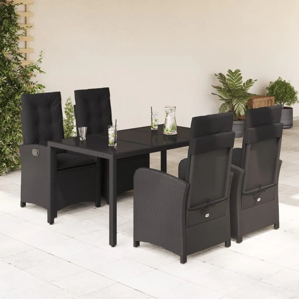 3212206 vidaXL Set mobilier de grădină cu perne, 5 piese, negru, poliratan