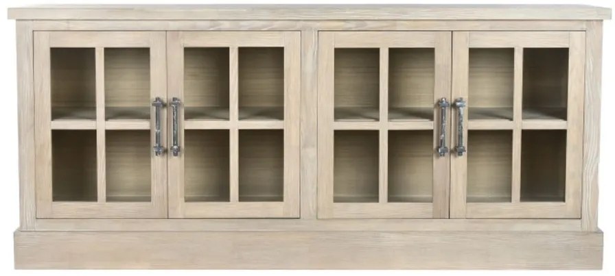 Bufet din lemn masiv de hevea cu 4 uși vitrate, finisaj natur, „Clarmont”