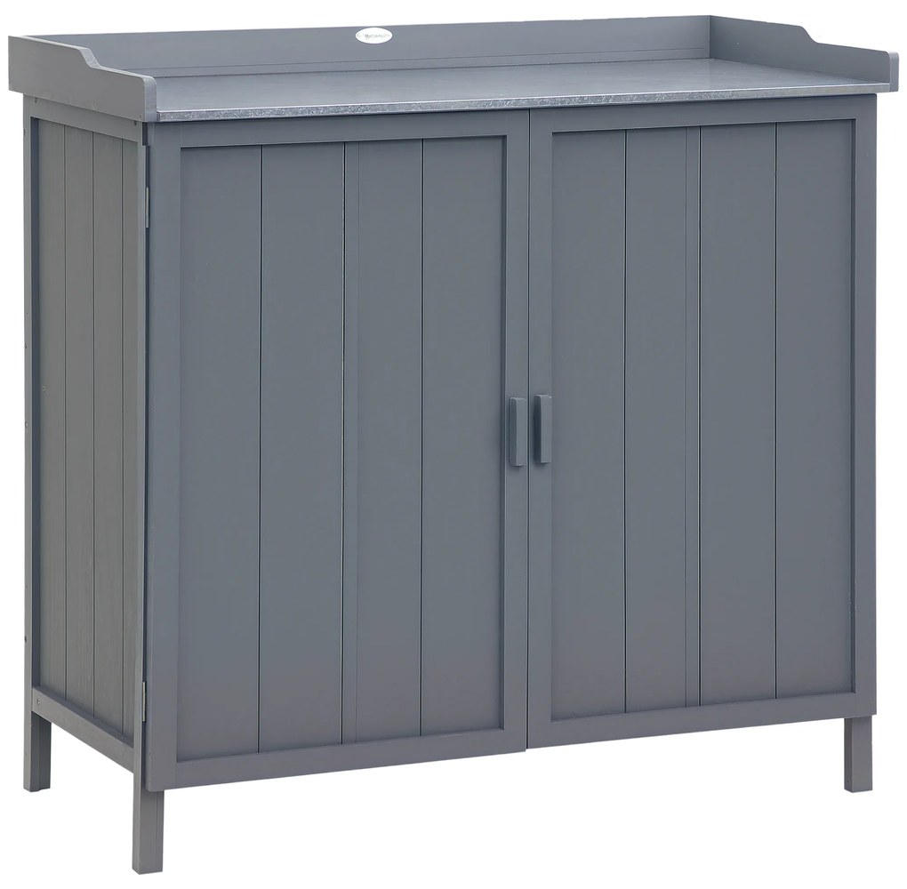 Outsunny Dulap pentru Exterior din Lemn de Brad cu Blat de Lucru din Metal Zincat si 2 Rafturi pentru Scule, 98x48x95.5 cm, Gri | Aosom Romania