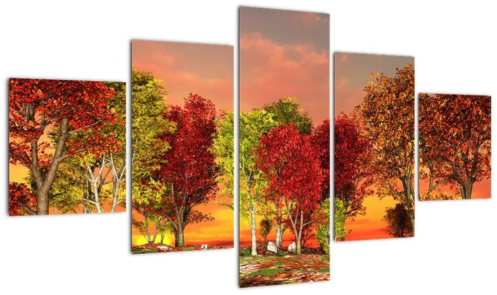 Tablou modern - copaci colora?i (125x70cm)