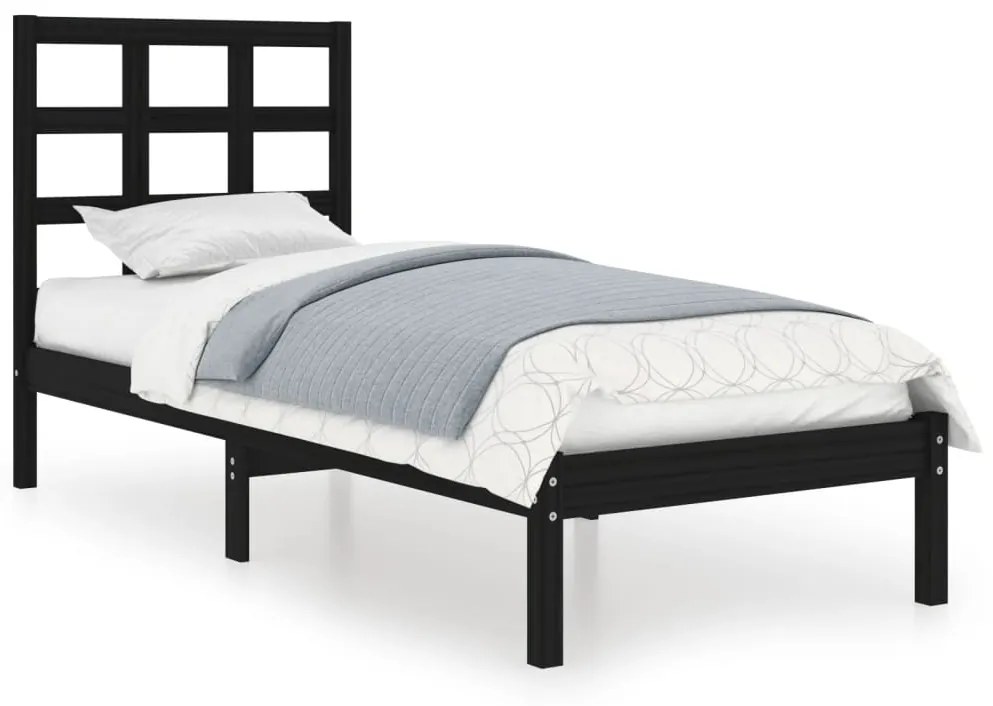 3105434 vidaXL Cadru de pat mic single, negru, 75x190 cm, lemn masiv
