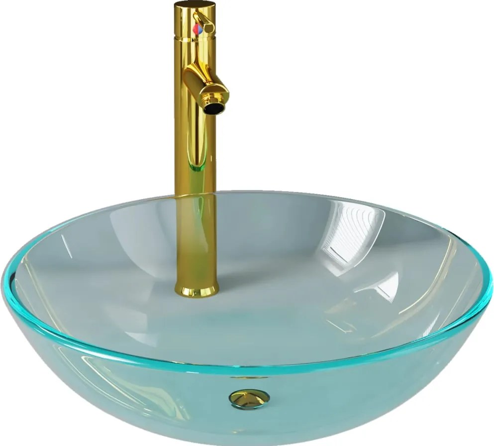 vidaXL Chiuvetă baie robinet și scurgere tip push, transparent, sticlă