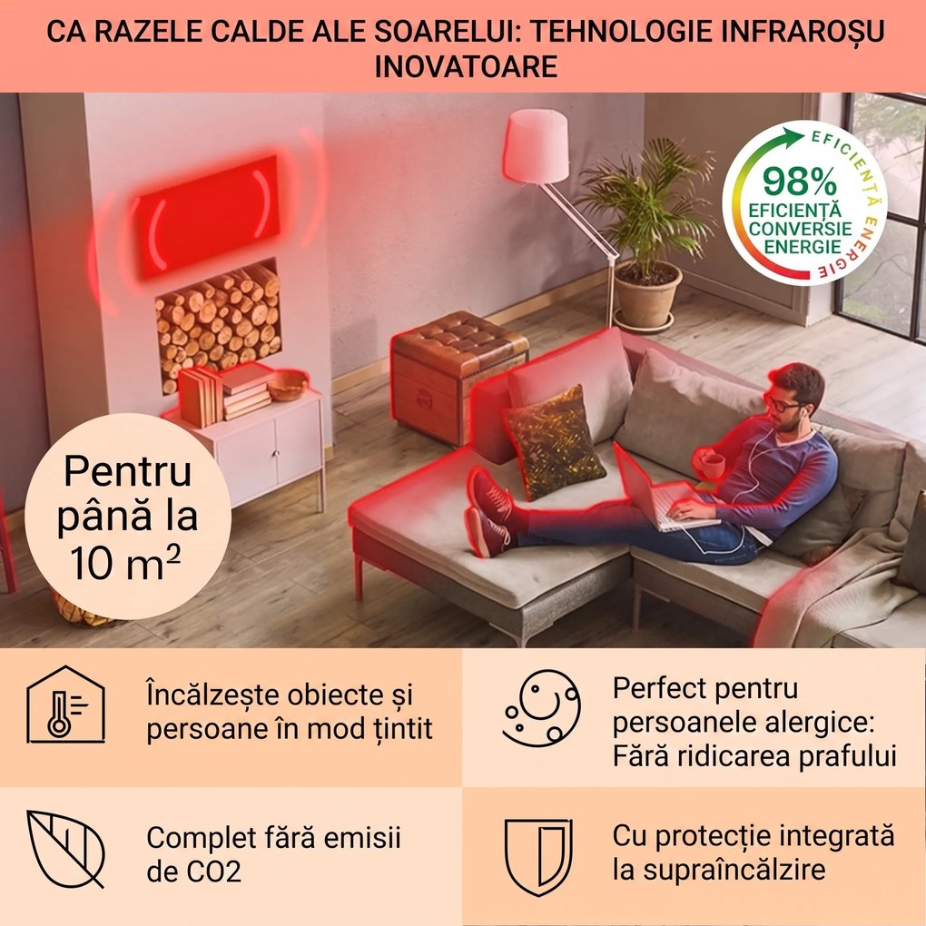 Klarstein Wondersky, Încălzitor infraroșu de tavan, 700 W, 120 x 60 x 6,5 cm (L x Î x l), IP44