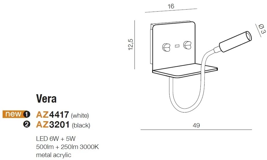 Aplica LED ambientala cu reader LED directionabil Vera alba