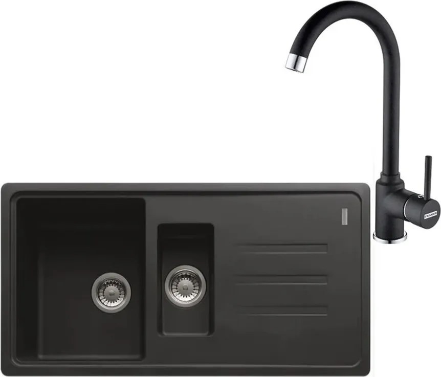 Set chiuveta bucatarie compozit Franke Malta 1 cuva 1/2 cu picurator 97x50 cm finisaj negru mat cu Pola