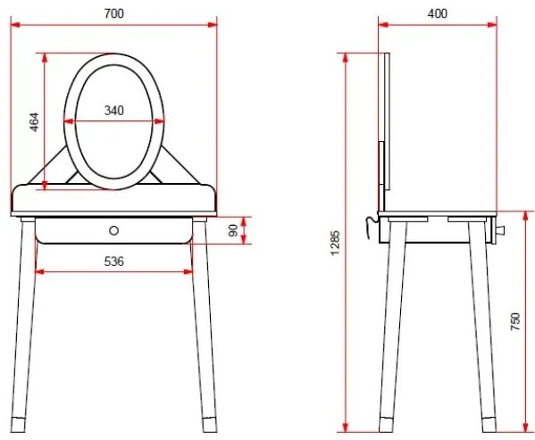 Set BILLY în alb (alb satinat) format dintr-un Pat copii (90 x 200 cm), o noptieră și o măsuță de toaletă.