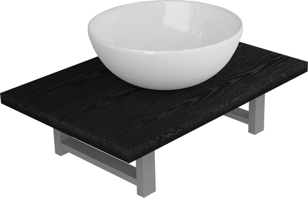 vidaXL Set mobilier de baie, 2 piese, negru, ceramică