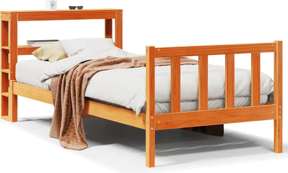 vidaXL Cadru de pat cu tăblie, maro ceruit, 75x190 cm, lemn masiv pin