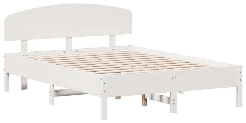 3207230 vidaXL Cadru de pat cu tăblie, alb, 135x190 cm, lemn masiv de pin