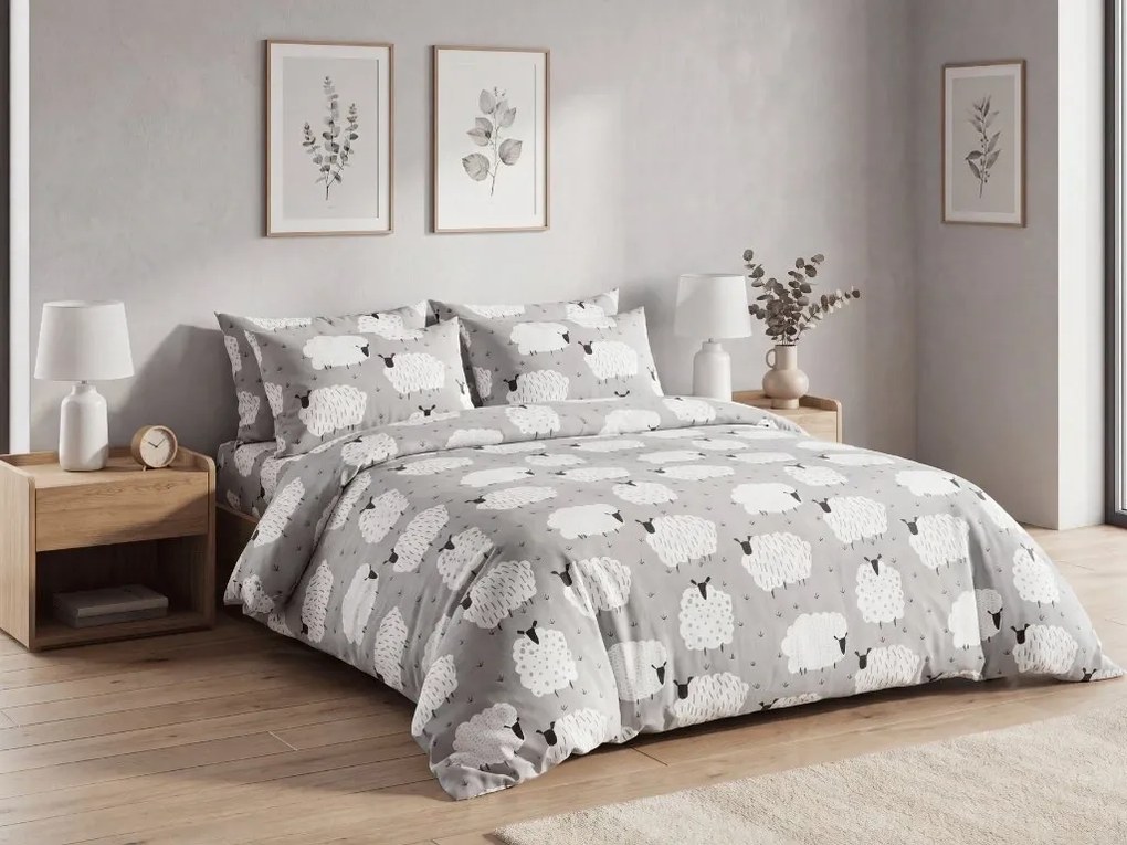 Lenjerie de pat creponata WHITE SHEEPS POLY gri Dimensiune lenjerie de pat: 70 x 90 cm | 140 x 220 cm