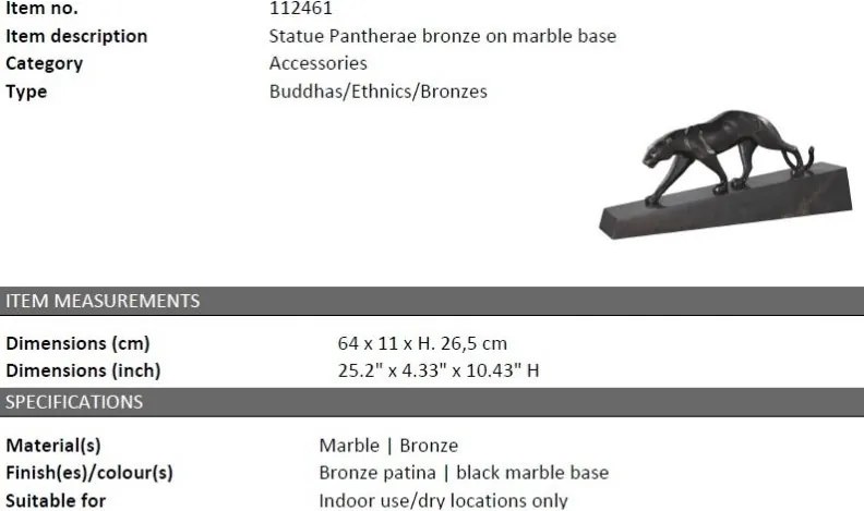 Statueta/ Obiect decorativ din marmura si bronz Pantherae 112461 HZ