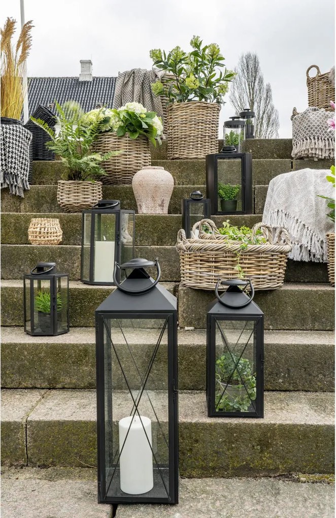 Lanterne decorative Casa, oțel/vidră, negru, set de 2