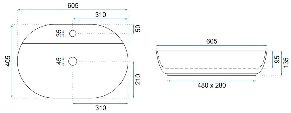 Rea Aura lavoar 60.5x40.5 cm ovale de blat alb-auriu REA-U6900