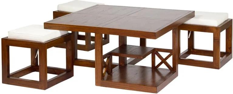 Set masă cafea și 3 scaune din lemn mindi Santiago Pons Ara
