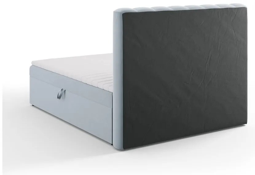 Pat boxspring albastru deschis cu spațiu de depozitare 160x200 cm Gina – Milo Casa