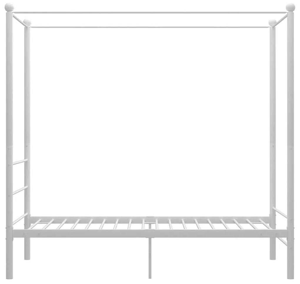 Cadru de pat cu baldachin, alb, 100x200 cm, metal Alb, 100 x 200 cm
