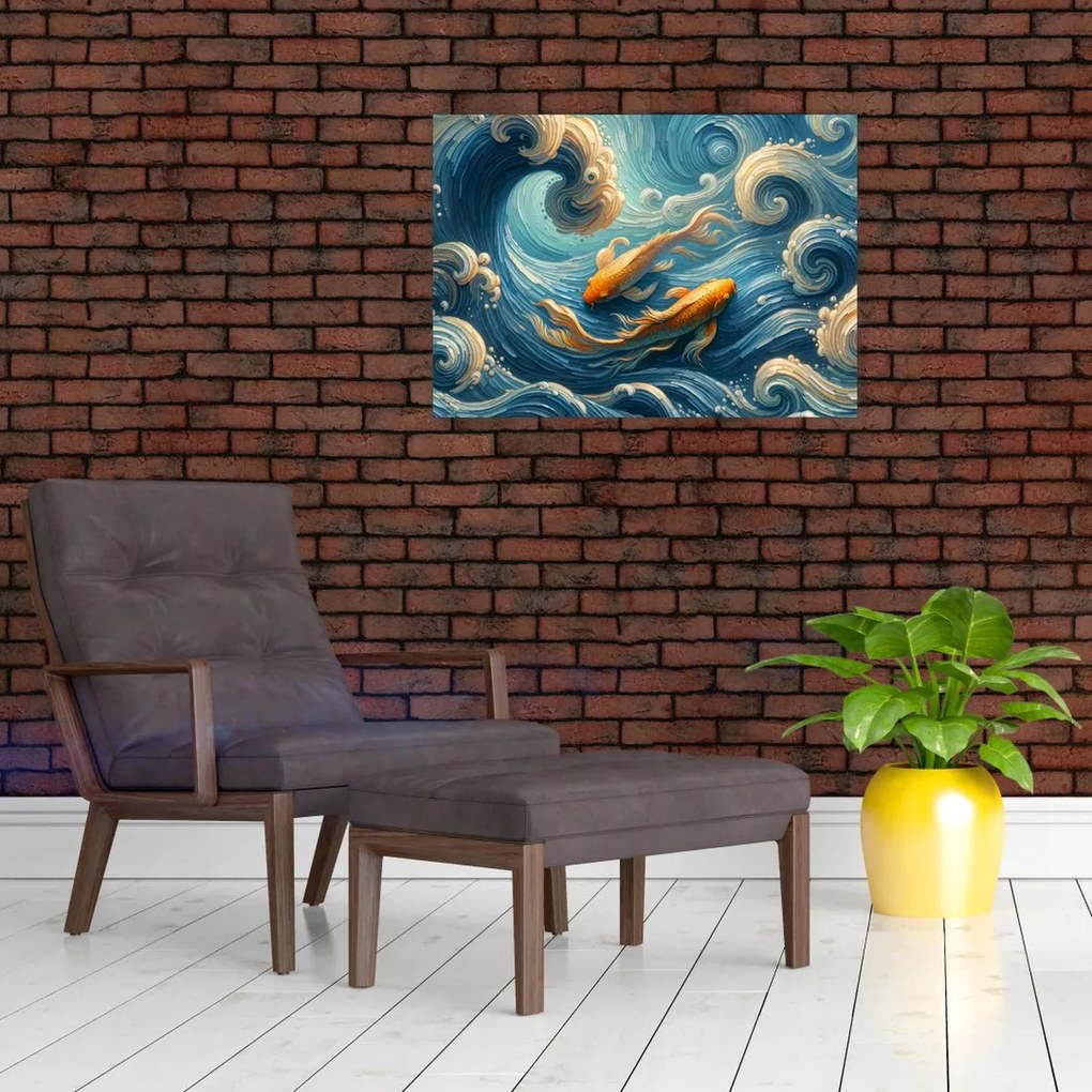 Tablou pe sticlă - Pești aurii (70x50 cm)