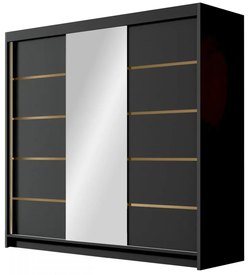 Dulap de haine cu uși culisante Fozzurt VI 200 (Alb + Negru + auriu) (cu oglindă). Promo -17%. 1105705
