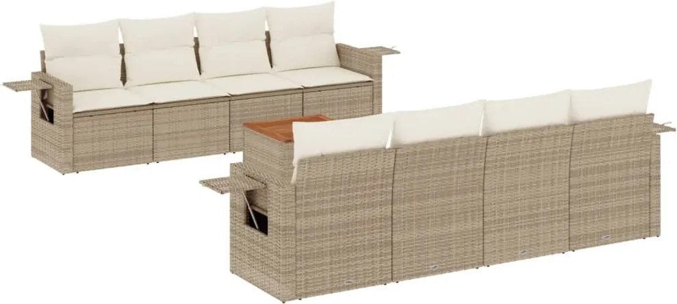 vidaXL Set canapele de grădină, 9 piese, cu perne, bej, poliratan