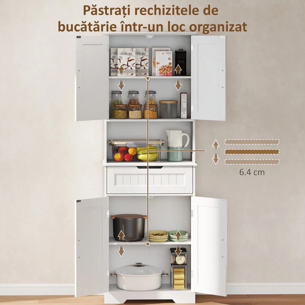 HOMCOM Mobilier de Bucătărie cu Sertar și 2 Dulapuri cu Rafturi Reglabile Alb | Aosom Romania