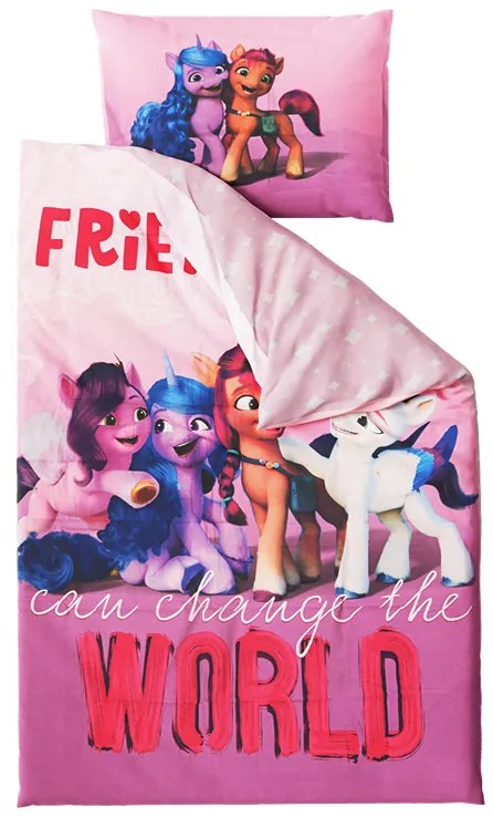 Set lenjerie de pat roz MY LITTLE PONY FRIENDSHIP + cearceaf din Jersey 90x200cm