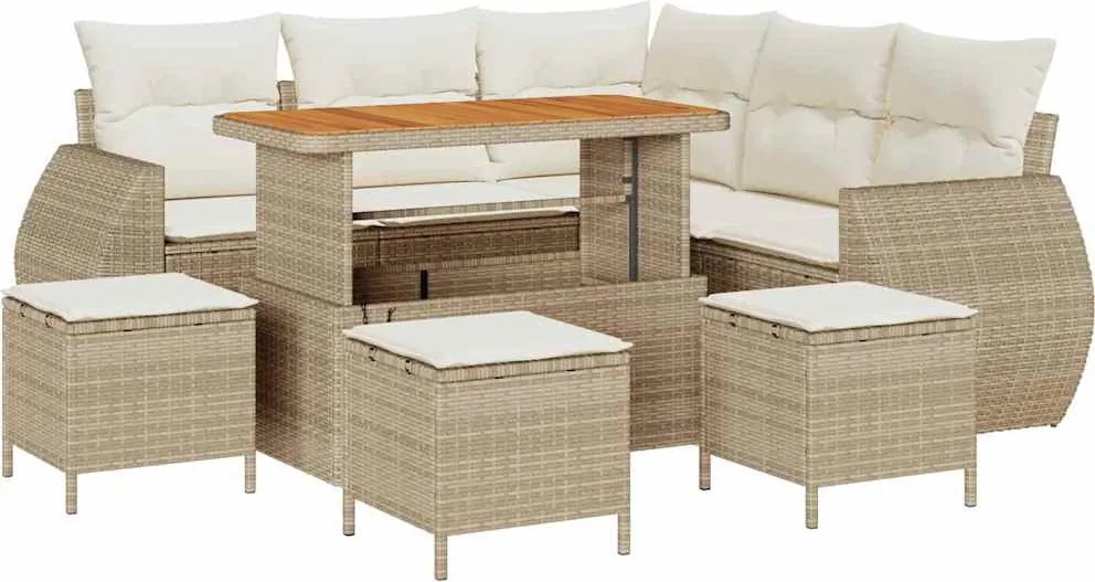 vidaXL Set de canapele pentru grădină 9 pcs Bej și crem poliratan