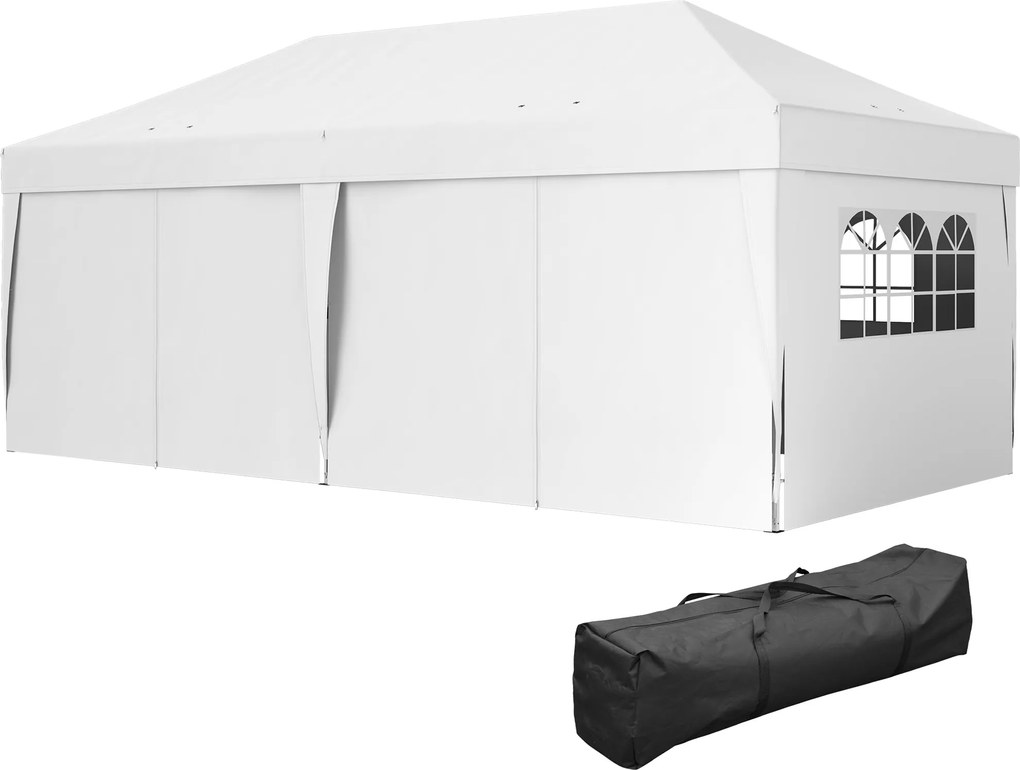 Outsunny Pavilion de grădină exterior pliabil 3 x 6 m cu 6 panouri laterale, sac de transport inclus, alb | Aosom Romania