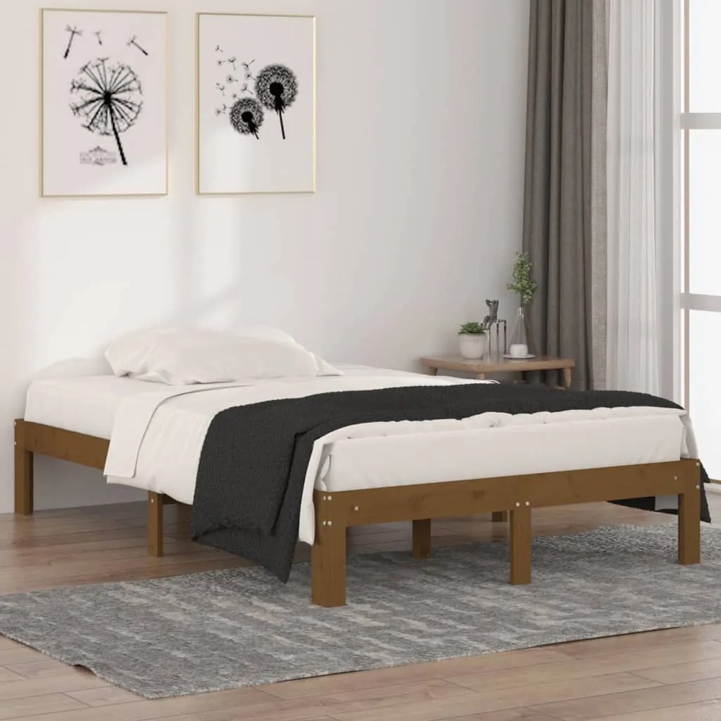 810338 vidaXL Cadru de pat mic dublu, maro miere, 120x190 cm, lemn masiv