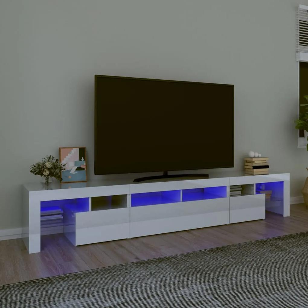 3152790 vidaXL Comodă TV cu lumini LED, alb extralucios, 230x36,5x40cm