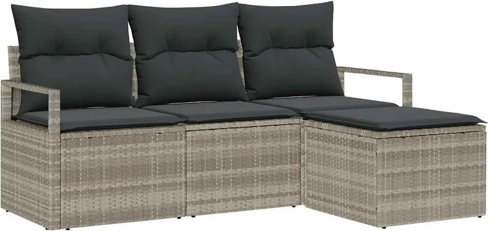 vidaXL Set de canapea 4 pcs Gri deschis poliratan