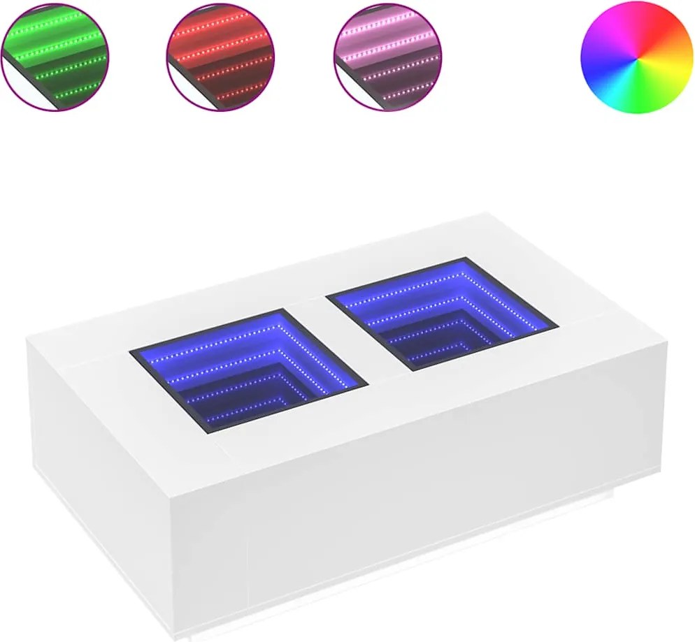vidaXL Măsuță de cafea cu LED infinity, alb, 116x69x40 cm