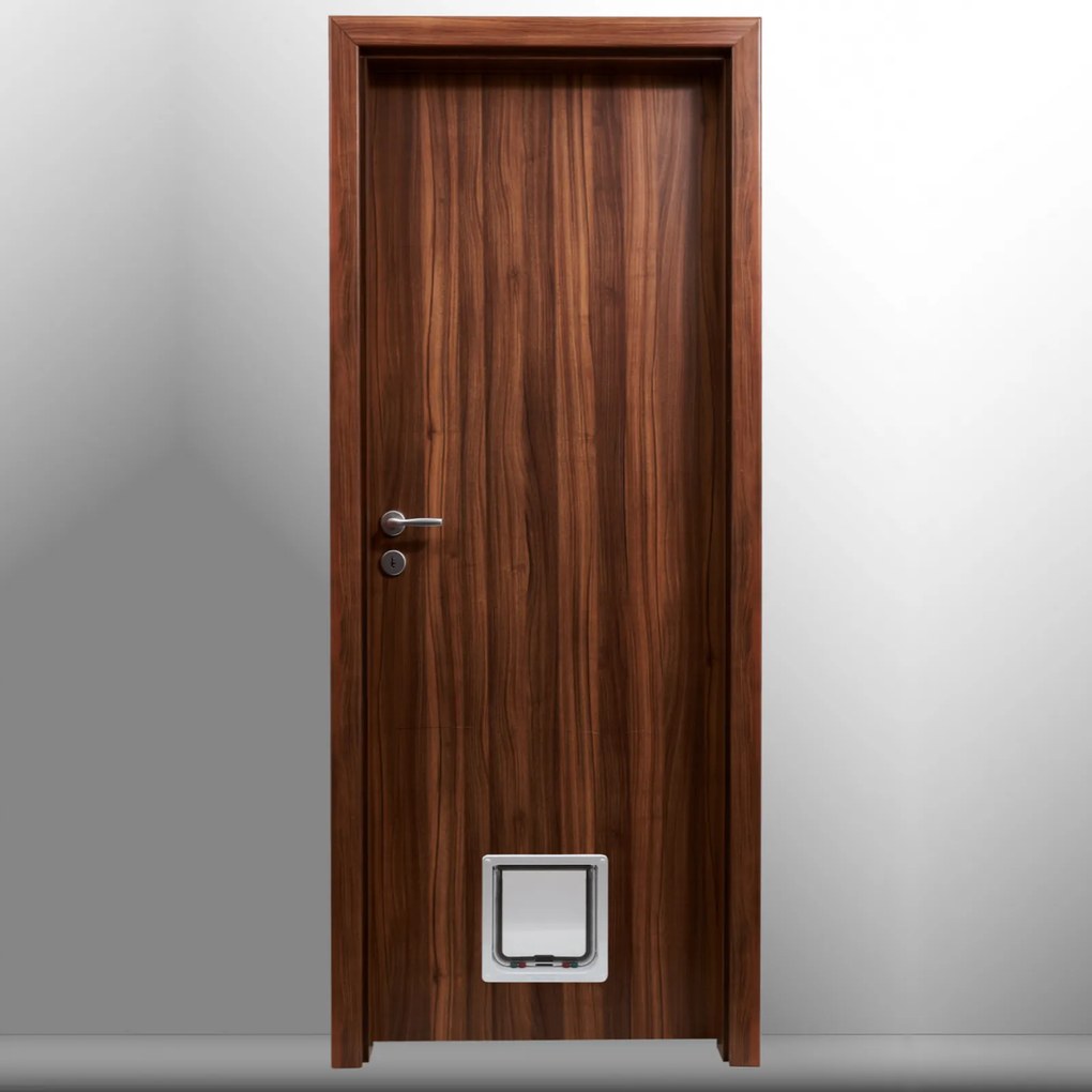 Usa de interior echipata cu usita batanta pentru pisici catei Nuc, Folie Decor