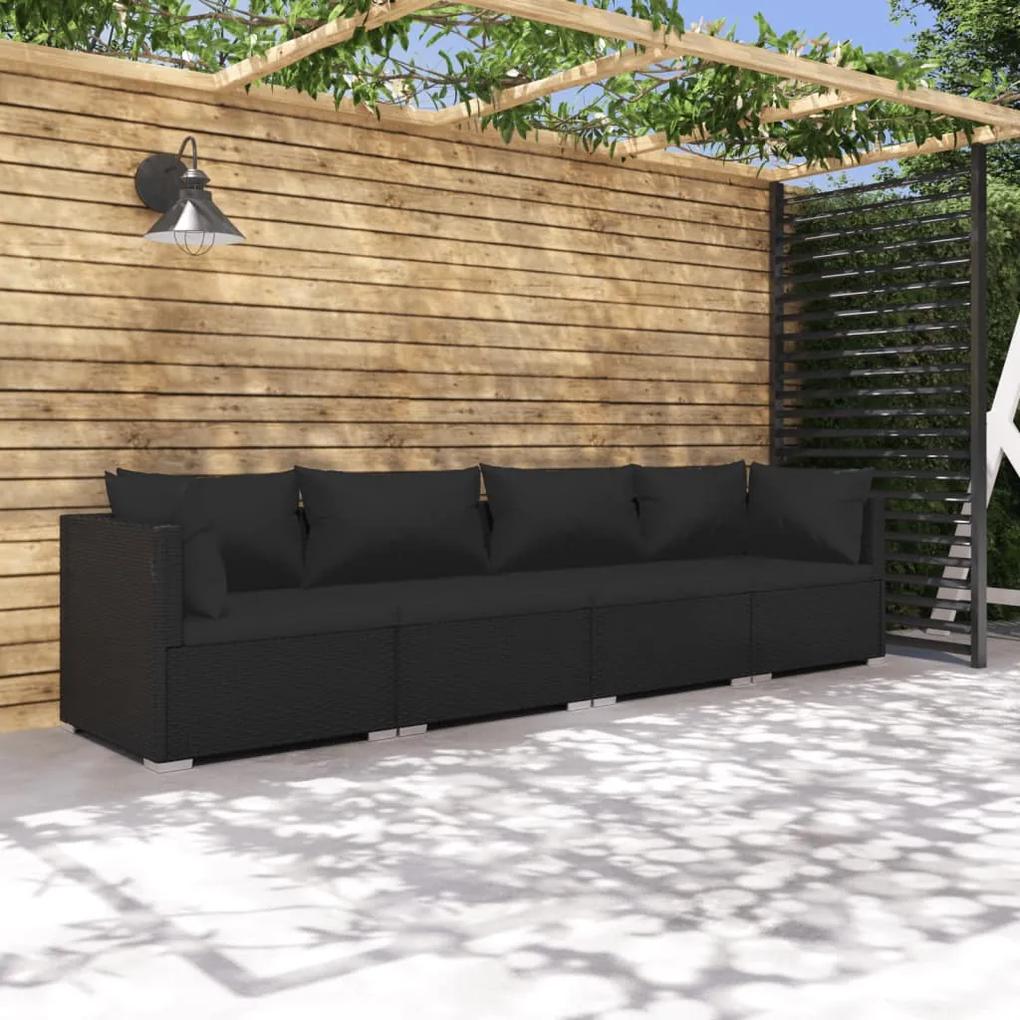 3101424 vidaXL Set mobilier de grădină cu perne, 4 piese, negru, poliratan