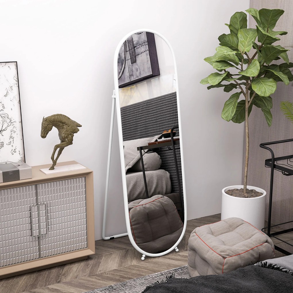 HOMCOM Oglindă Verticală de Podea cu Suport 40x41x159 cm Alb | Aosom Romania