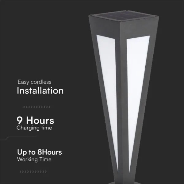 Lampă solară LED 2W 3,7V IP65 3000K negru