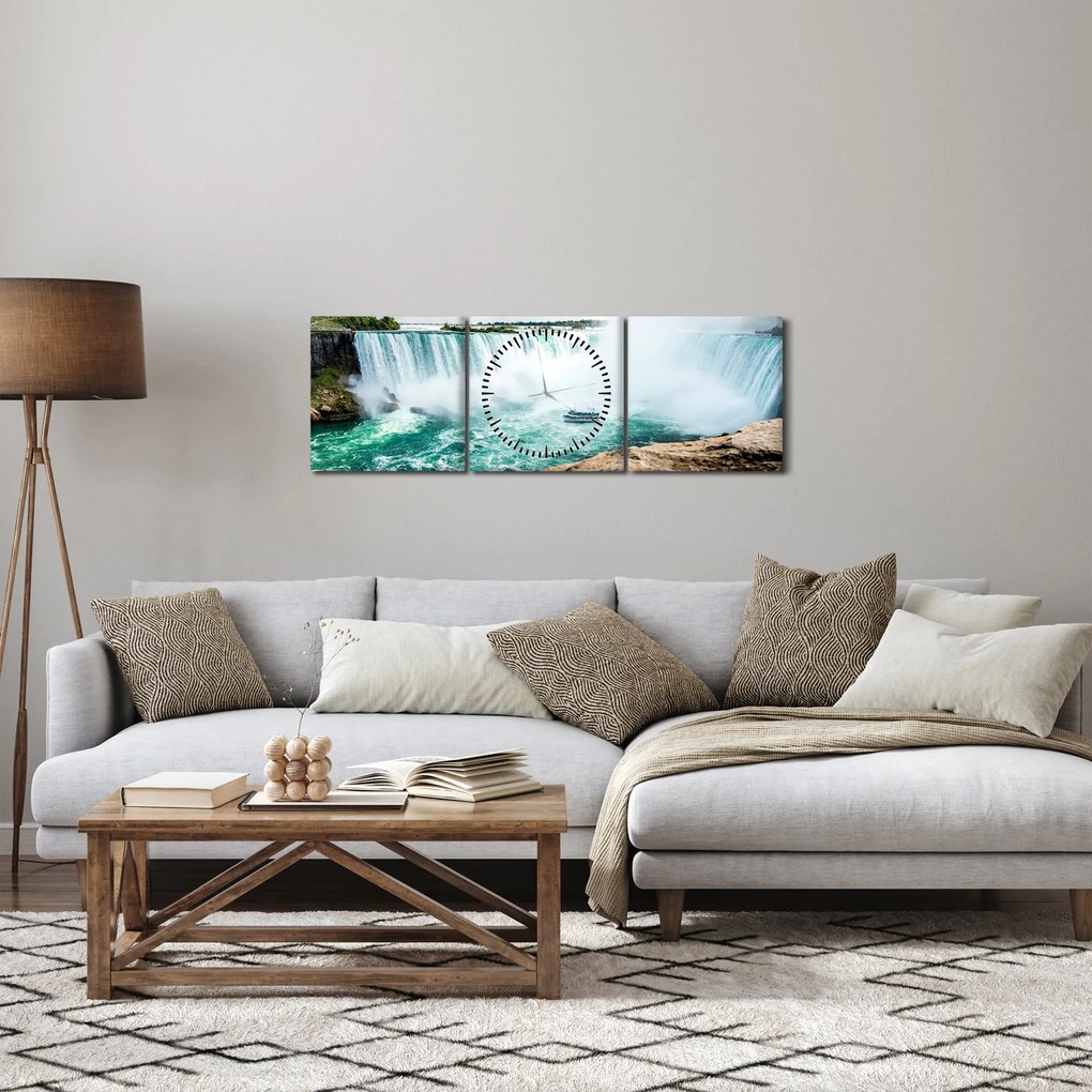 Tablou cu cascadele și corabie (cu ceas) (90x30 cm)