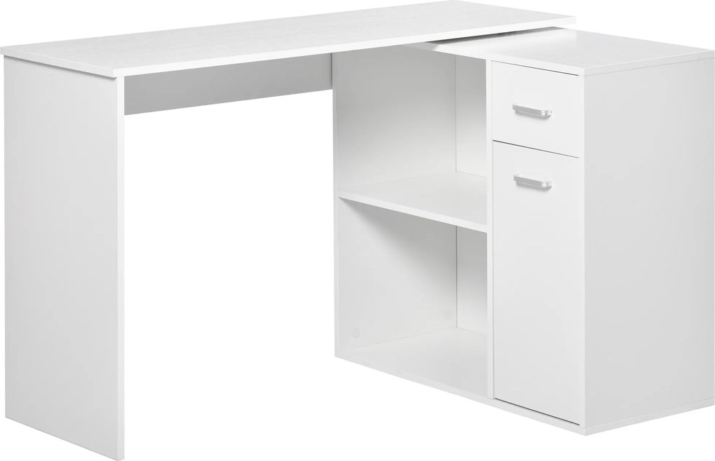 HOMCOM Birou Unghiular Versatil cu Raft, Design Modern, Alb, 117x82x74 cm | Aosom Romania