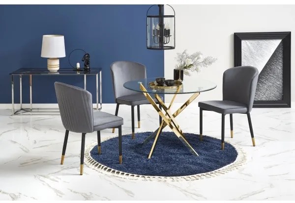 Masă de dining ESTEN, blat din sticlă transparentă/cadru auriu