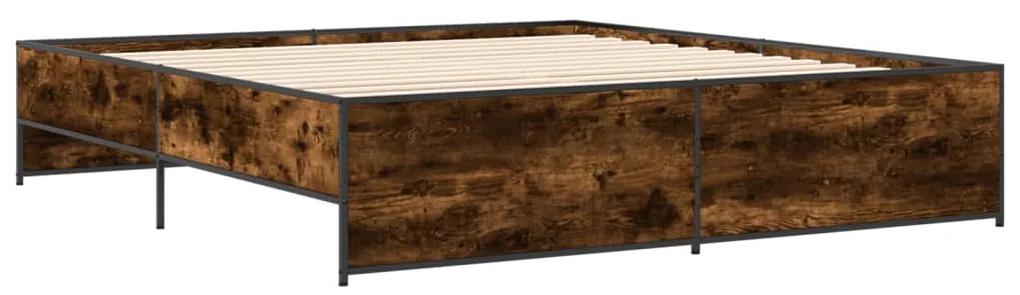 3279874 vidaXL Cadru de pat, stejar fumuriu 180x200 cm lemn prelucrat și metal