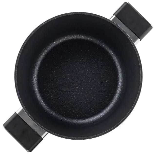 Cratiță Luigi Ferrero Regina FR-2440 24x11.5 cm, 4.3 l, Acoperire antiaderentă cu efect de marmură, Capac din sticlă cu gaură pentru abur, Negru