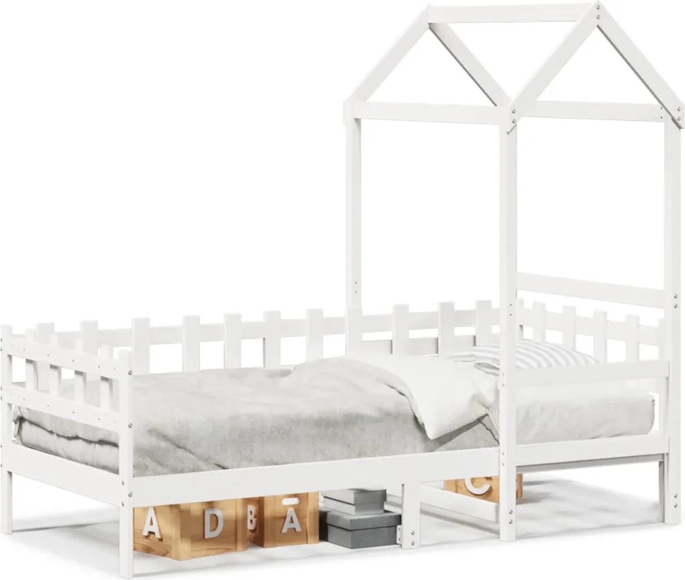 vidaXL Pat de zi cu acoperiș, alb, 80x200 cm, lemn masiv de pin