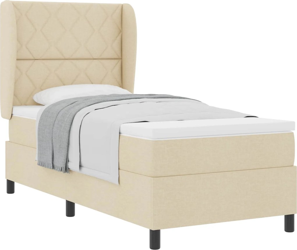 vidaXL Pat cu arcuri cu saltea cu headboard Crem 100 x 200 cm țesătură
